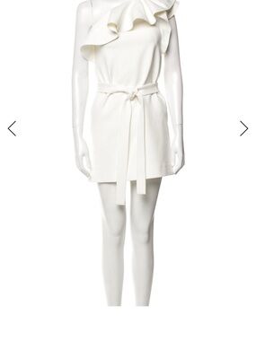 Maje White One-Shoulder Ruffle Belted Mini Dress